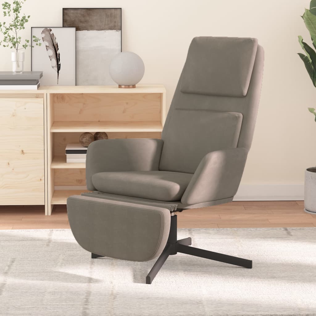 vidaXL Cadeira de descanso com apoio de pés veludo cinza-claro