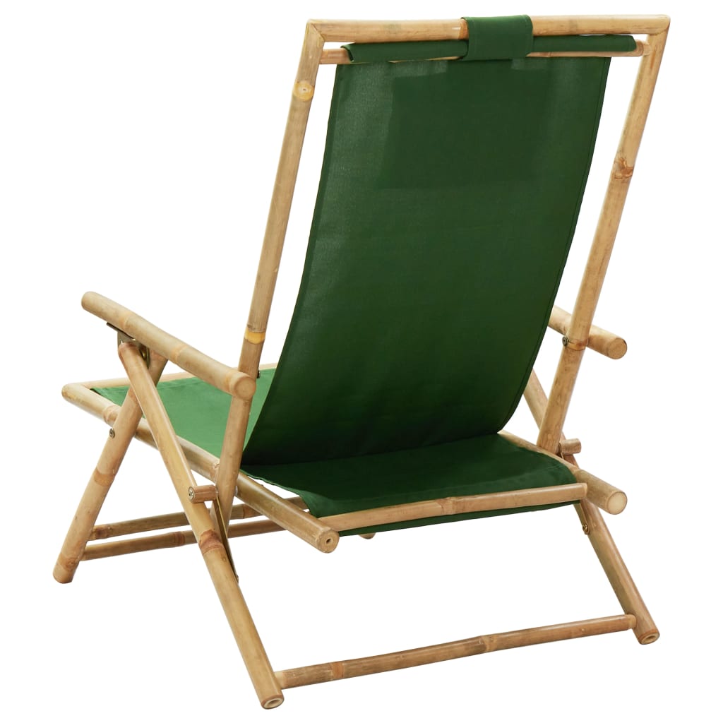 vidaXL Cadeira de descanso reclinável bambu e tecido verde