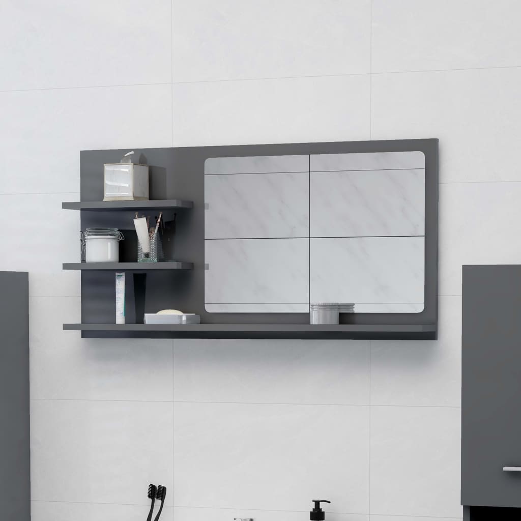 vidaXL Espelho de casa de banho 90x10,5x45cm contrap. cinza brilhante