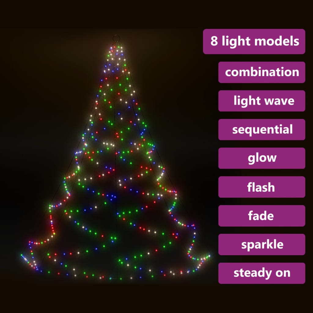 vidaXL Árvore de Natal parede 720 luzes LED 5 m int/ext colorido