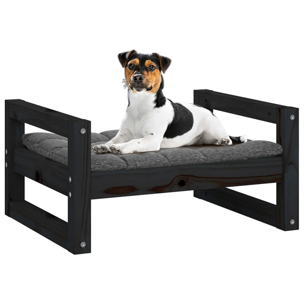 vidaXL Cama para cães 55,5x45,5x28 cm madeira de pinho maciça preto