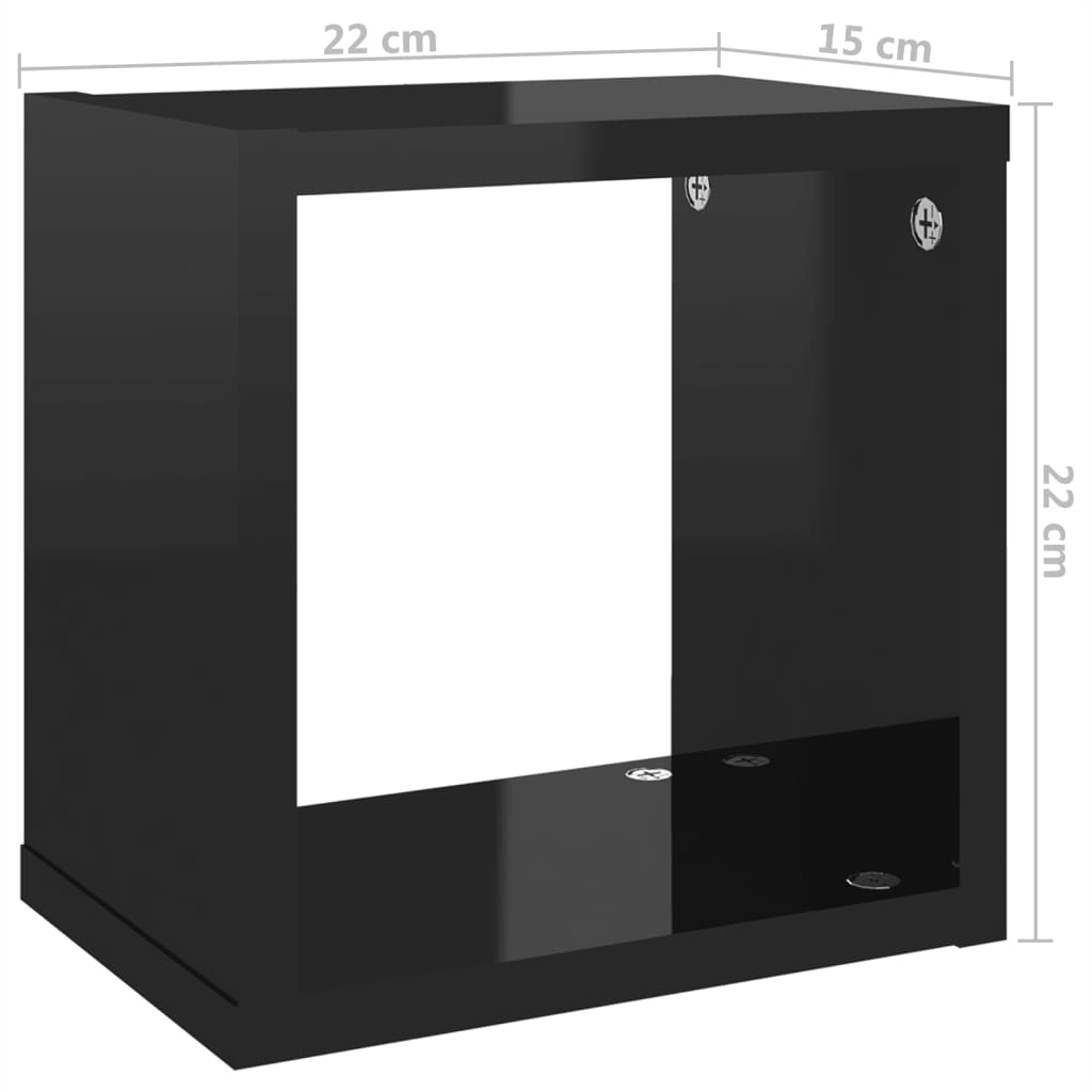 vidaXL Prateleiras parede forma de cubo 4 pcs 22x15x22 cm preto brilh.