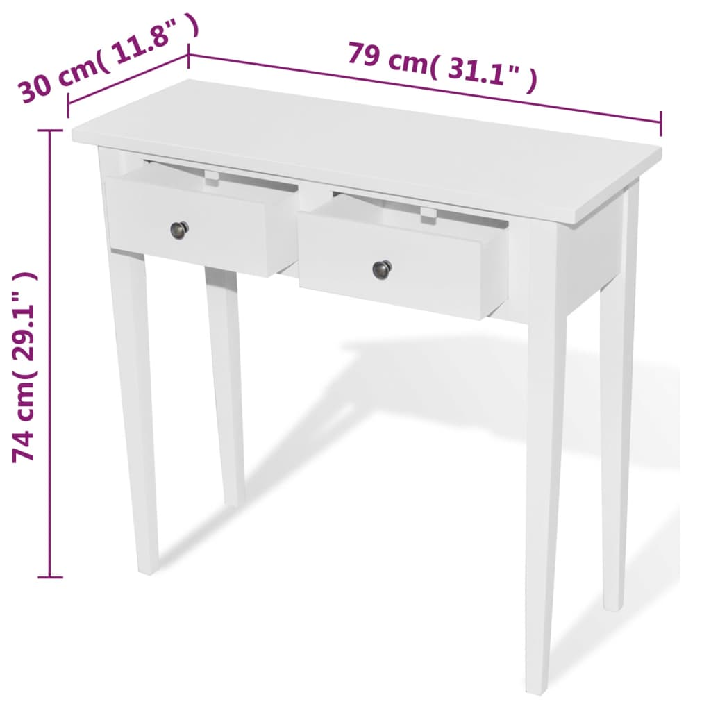 vidaXL Toucador/mesa consola com duas gavetas branco