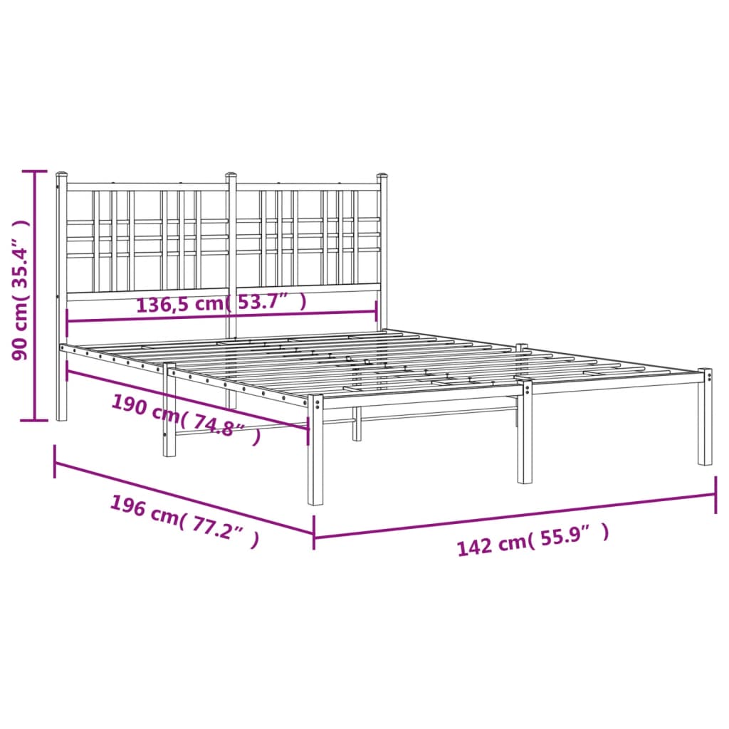 vidaXL Estrutura de cama com cabeceira 135x190 cm metal preto