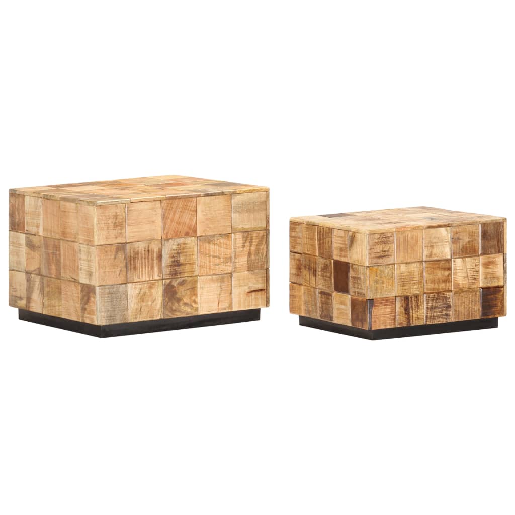vidaXL Mesas de centro 2 pcs c/ design blocos madeira mangueira áspera