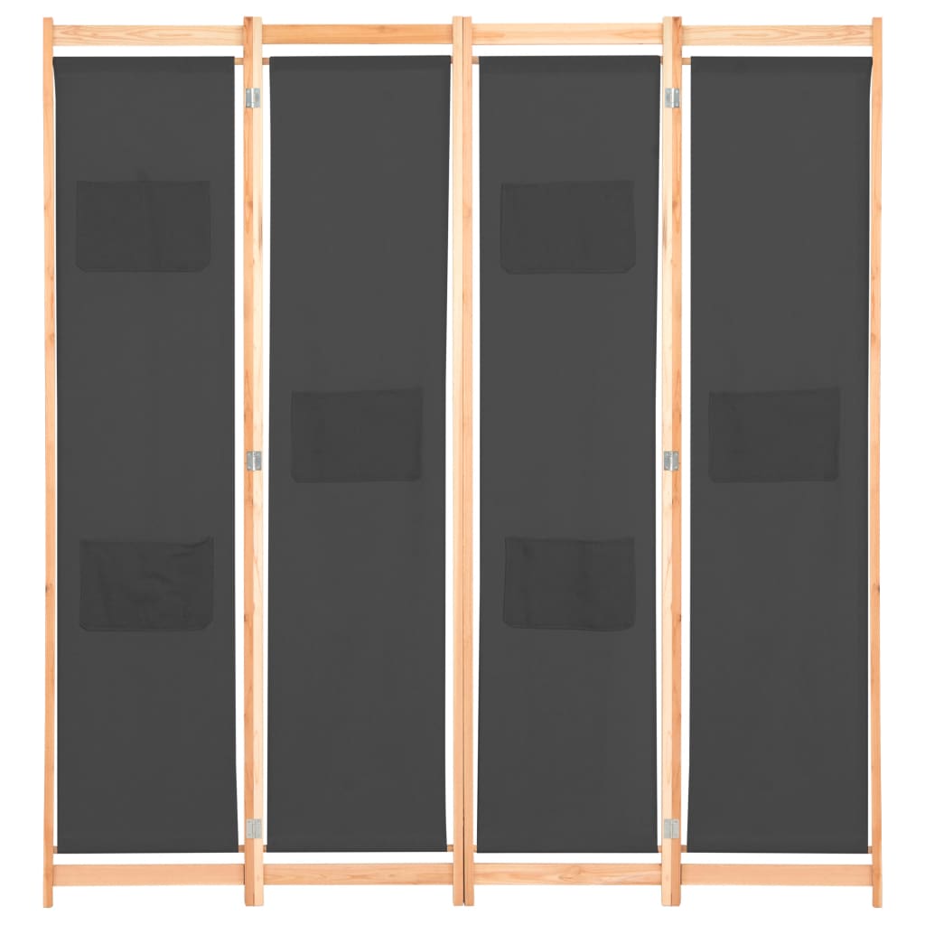 vidaXL Divisória de quarto com 4 painéis 160x170x4 cm tecido cinzento