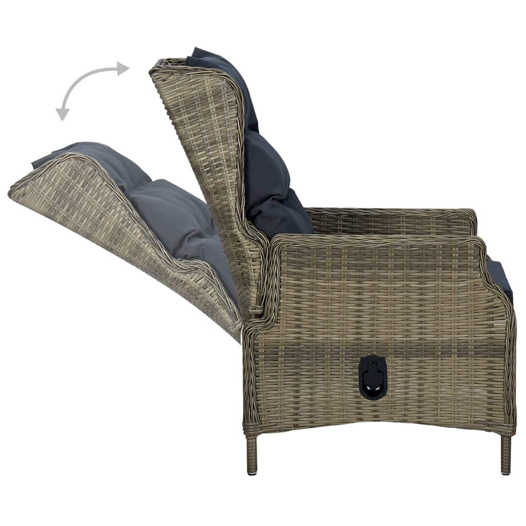 vidaXL Cadeira de jardim reclinável com almofadões vime PE castanho