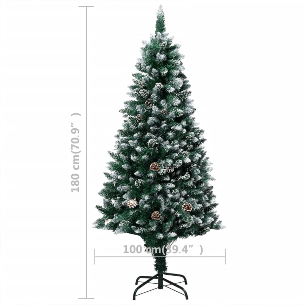 vidaXL Árvore de Natal artificial + luzes LED/pinhas/neve branca 180cm
