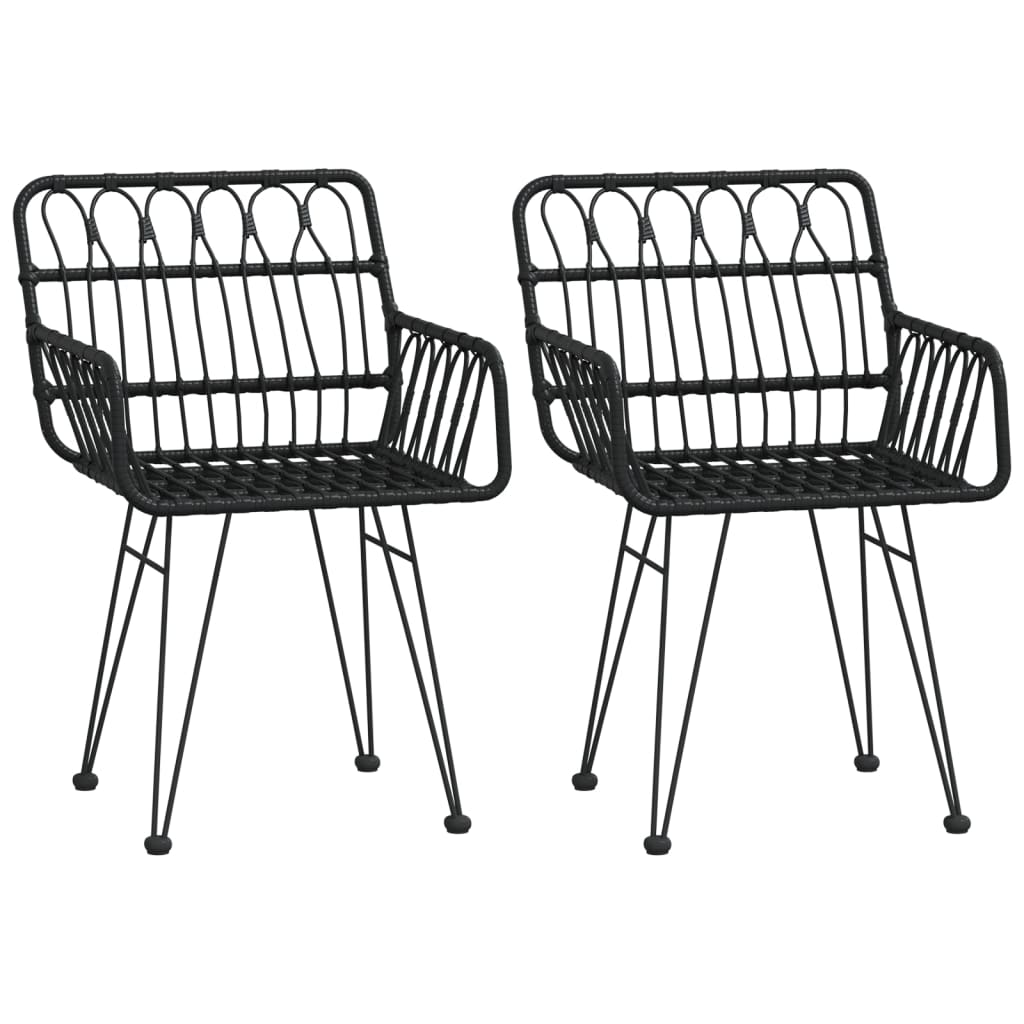 vidaXL Cadeiras jardim c/ apoio braços 2 pcs 56x64x80 cm vime PE preto