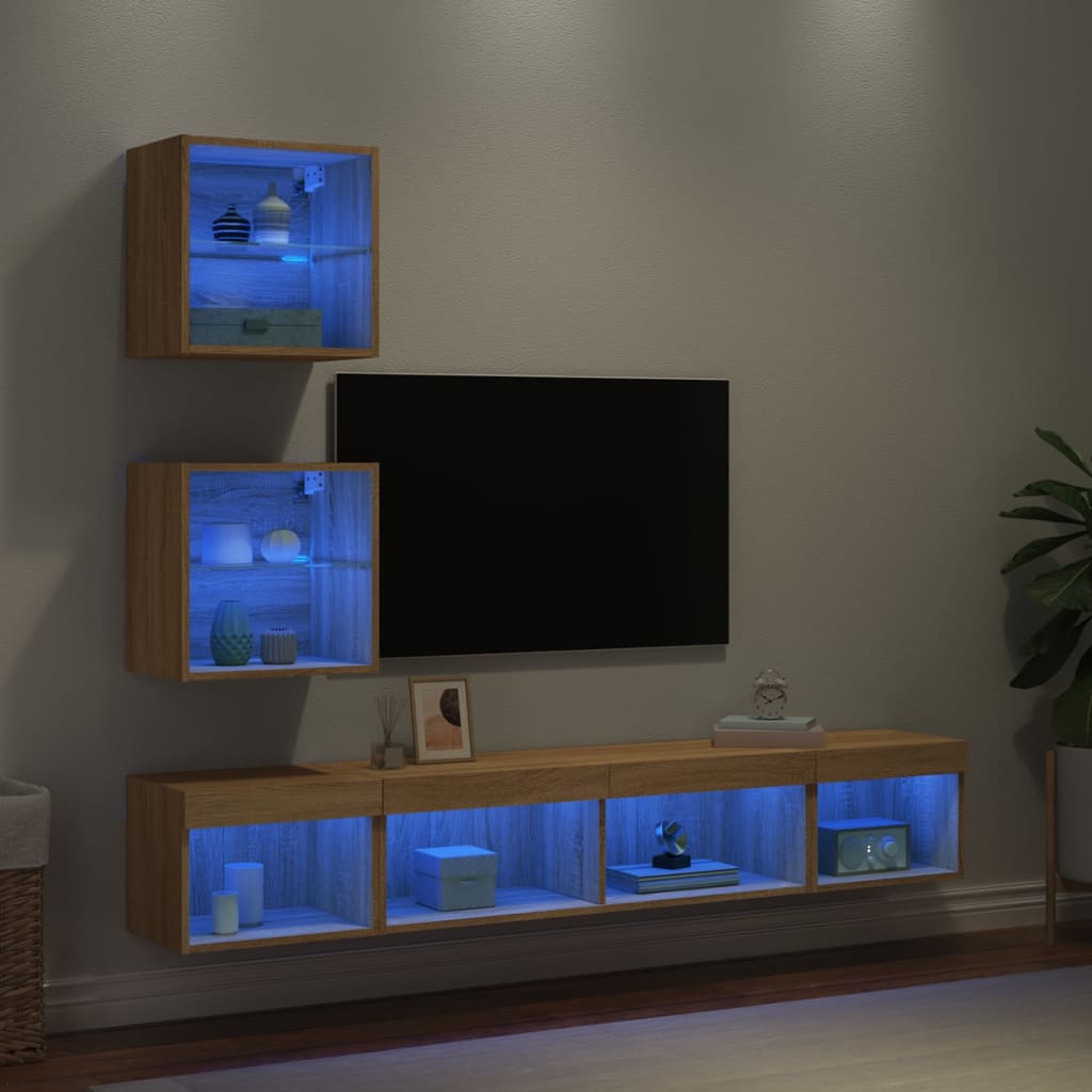 vidaXL 5pcs móveis parede p/ TV c/ LEDs deriv. madeira carvalho sonoma