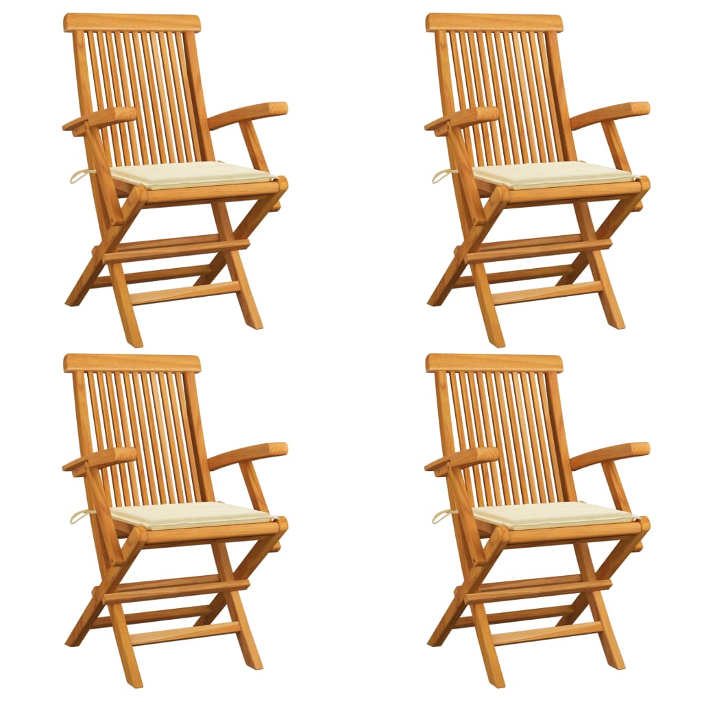 vidaXL Cadeiras de jardim c/ almofadões creme 4 pcs teca maciça