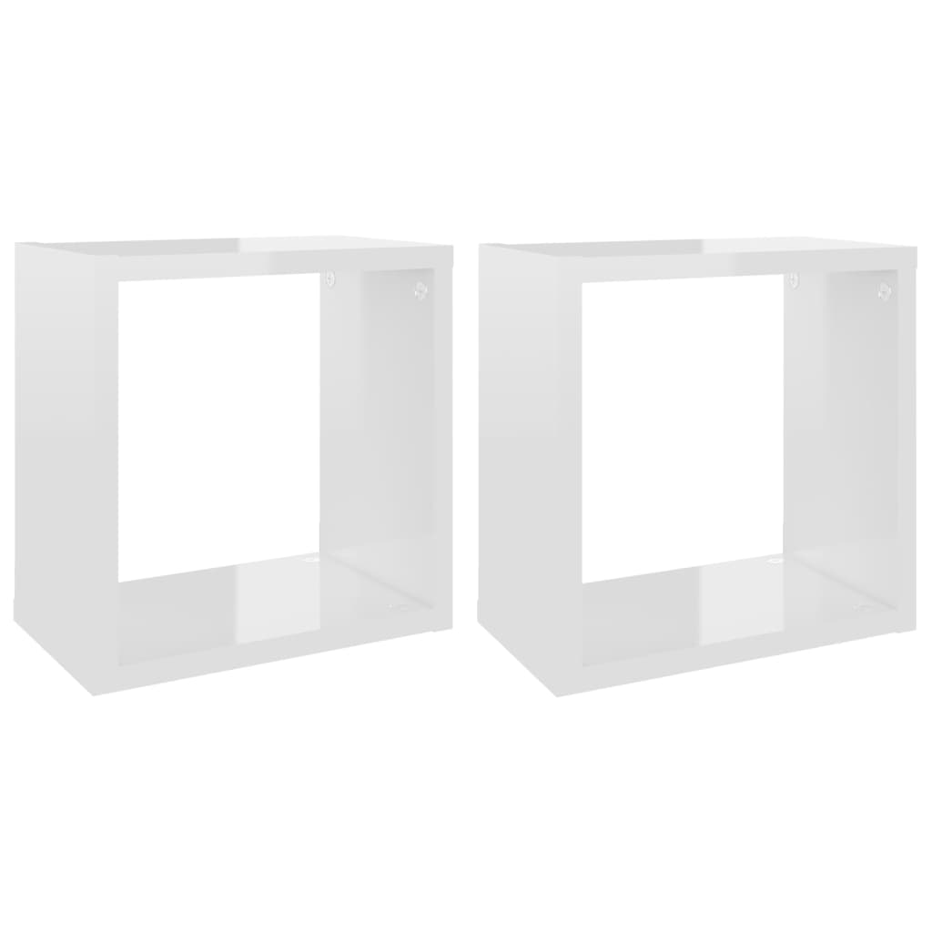 vidaXL Prateleiras parede forma de cubo 2pcs 26x15x26 cm branco brilh.