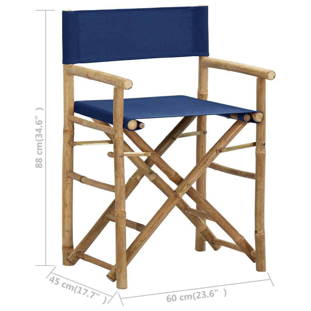 vidaXL Cadeiras de realizador dobráveis 2 pcs bambu e tecido azul
