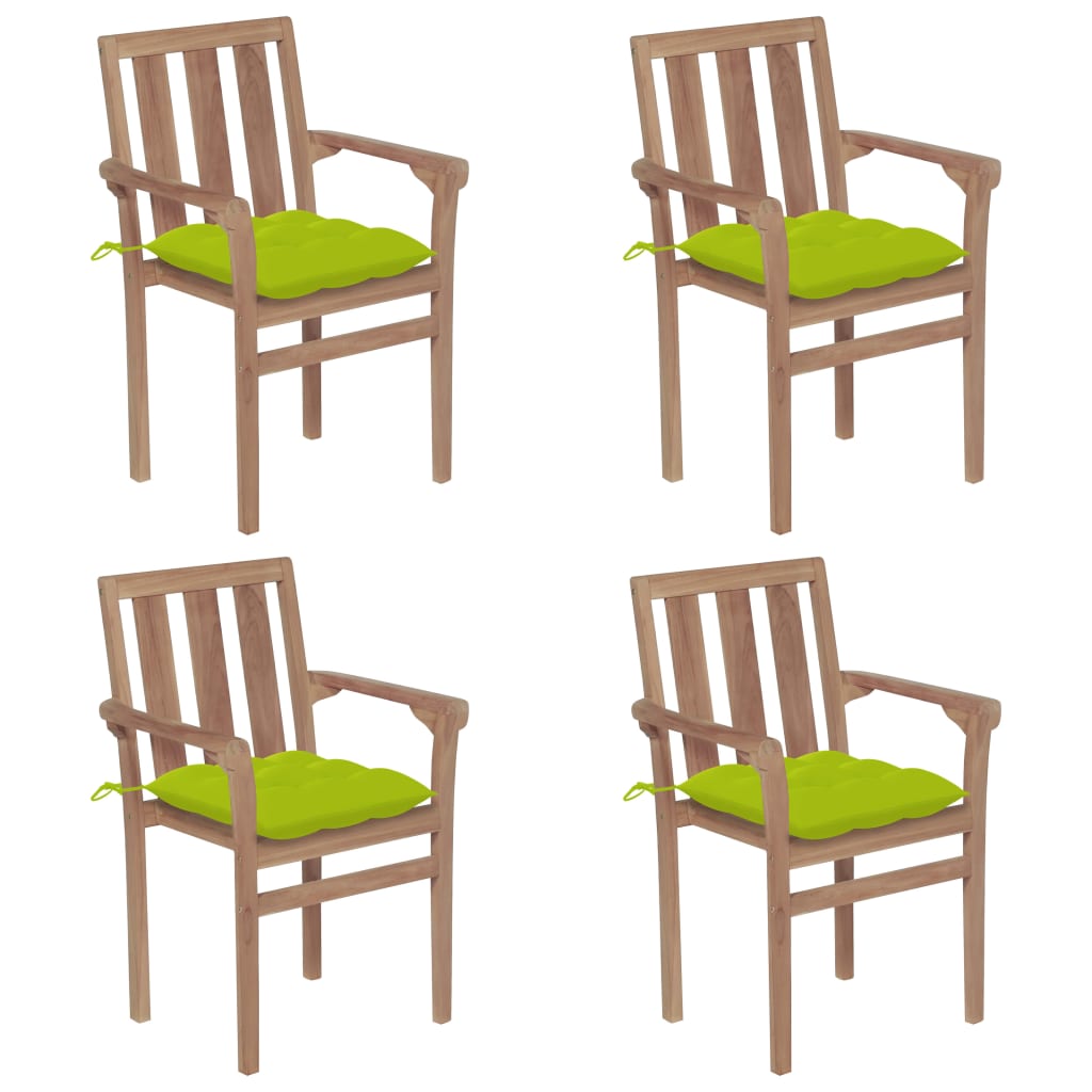 vidaXL Cadeiras de jardim empilháveis c/ almofadões 4 pcs teca maciça