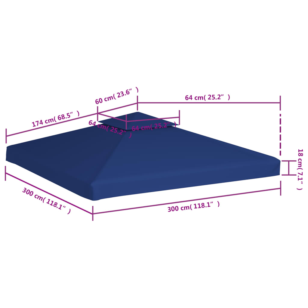 vidaXL Cobertura de substituição p/ gazebo 310 g/m² azul escuro 3x3 m
