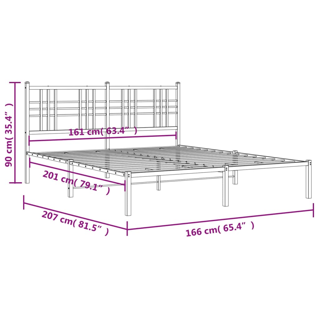 vidaXL Estrutura de cama com cabeceira 160x200 cm metal branco