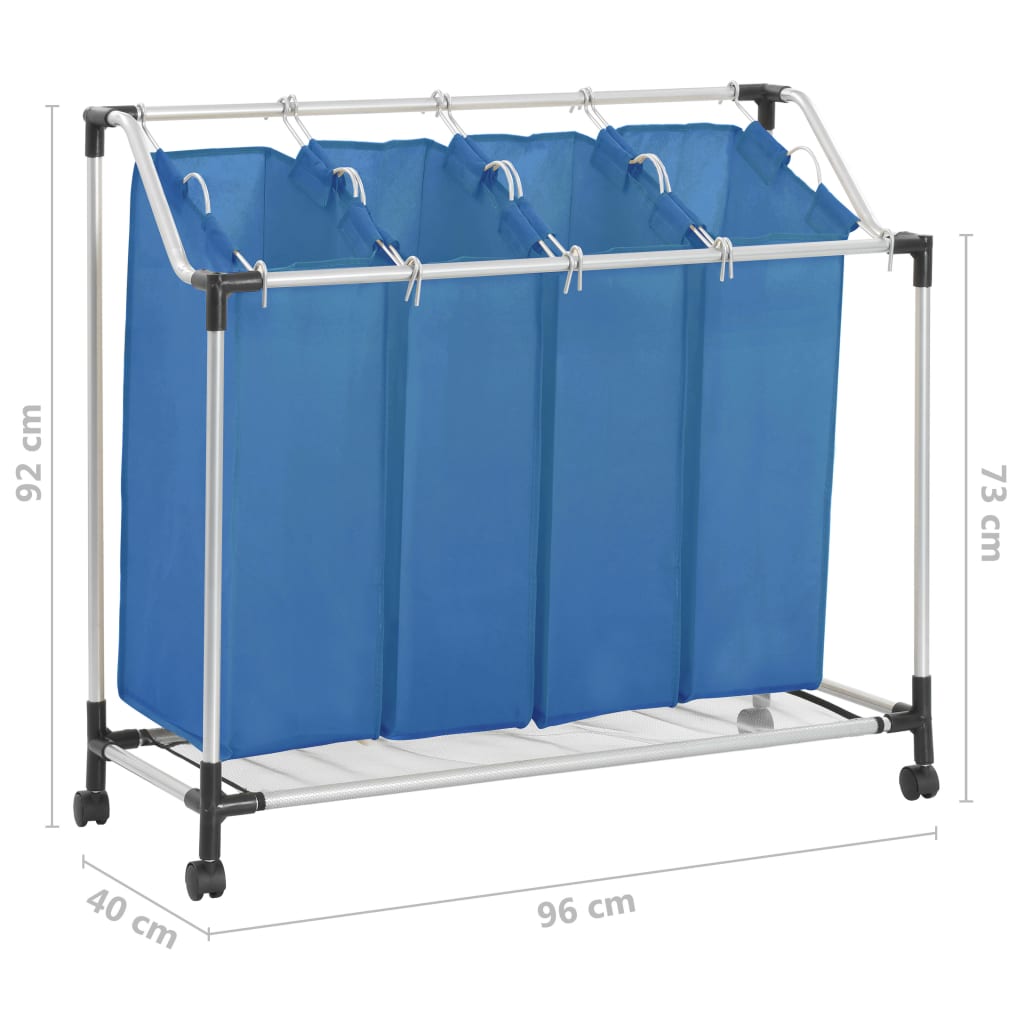 vidaXL Separador de roupa suja com 4 sacos aço azul