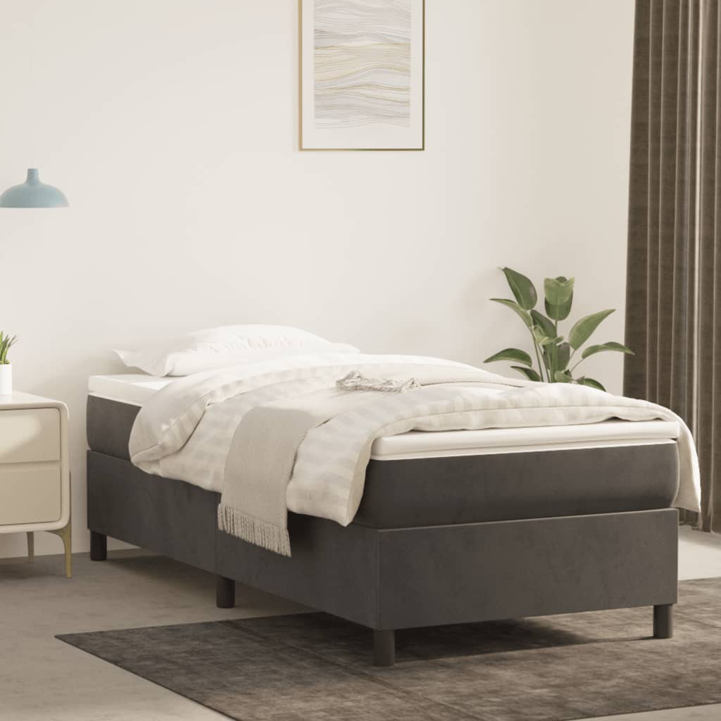 vidaXL Estrutura de cama com molas 90x200 cm veludo cinzento-escuro