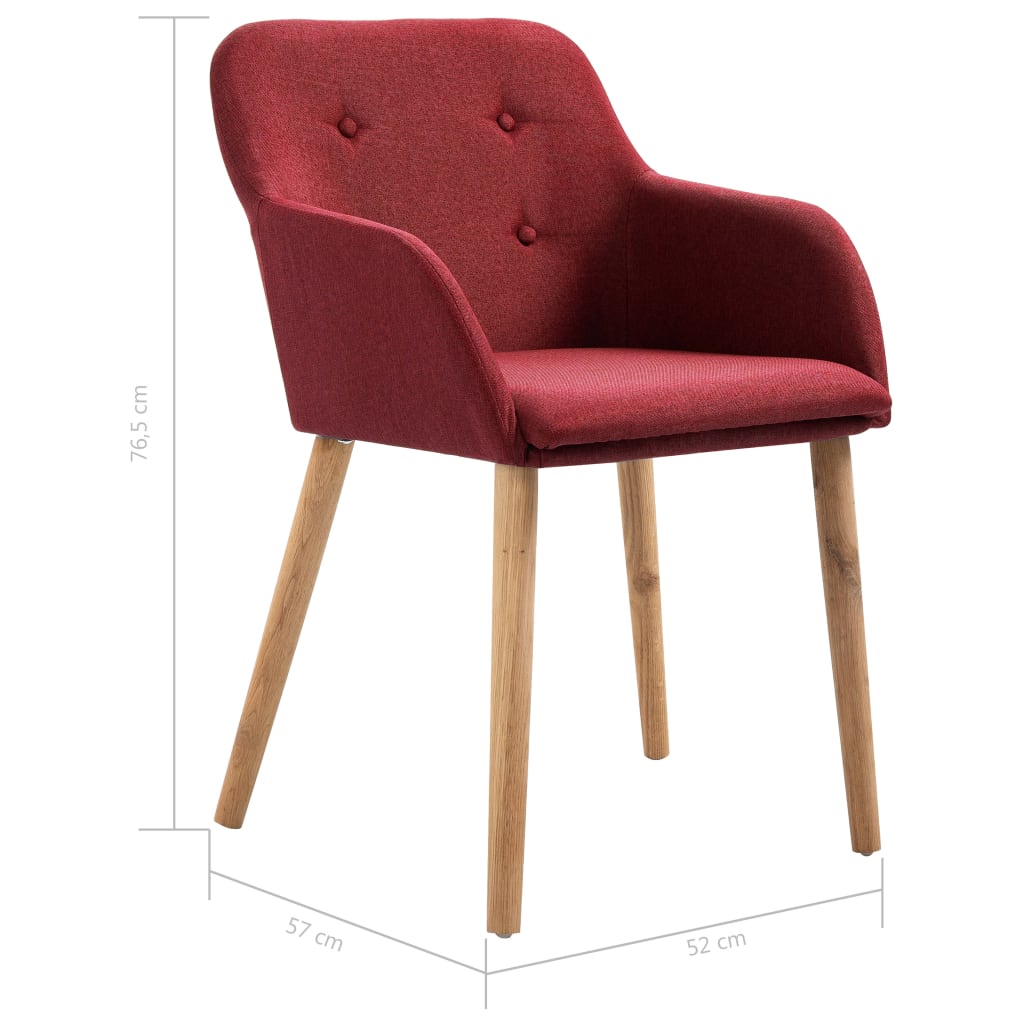 vidaXL Cadeiras jantar 2 pcs tecido vermelho tinto e carvalho maciço