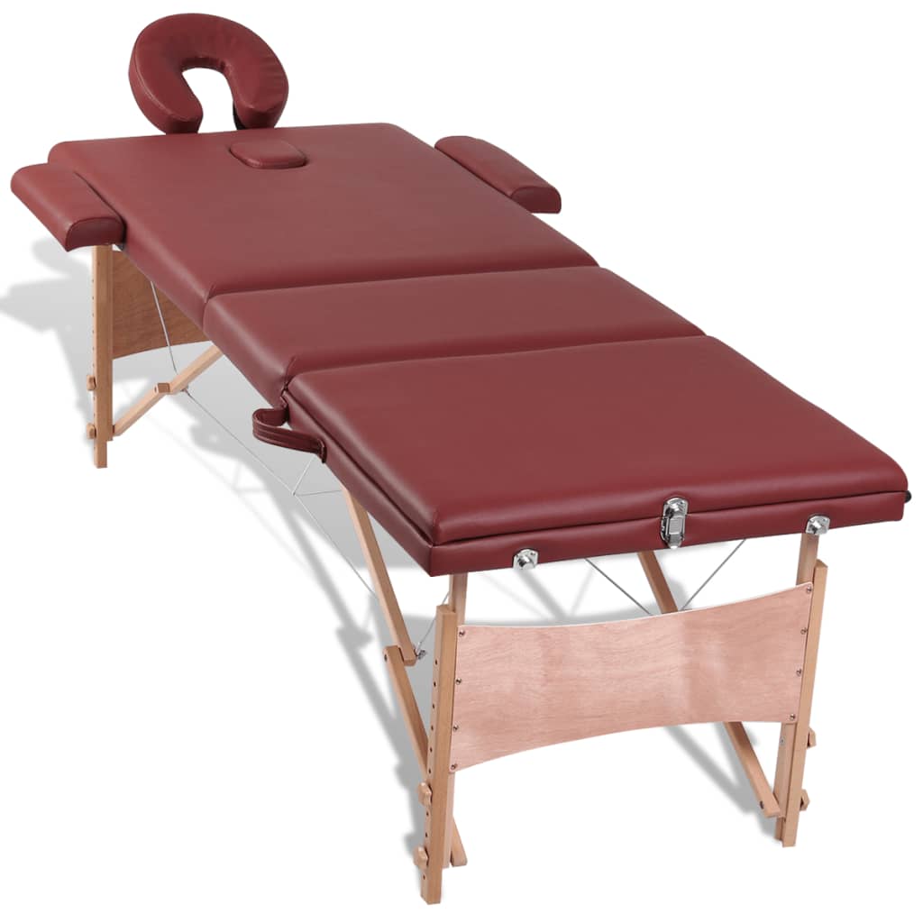 Mesa de massagem, dobrável, com 3 zonas, com estrutura de madeira