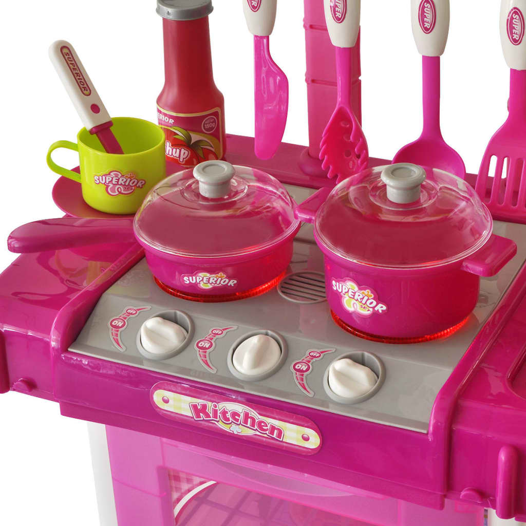 Cozinha infantil de brincar com efeito de luz e som, rosa