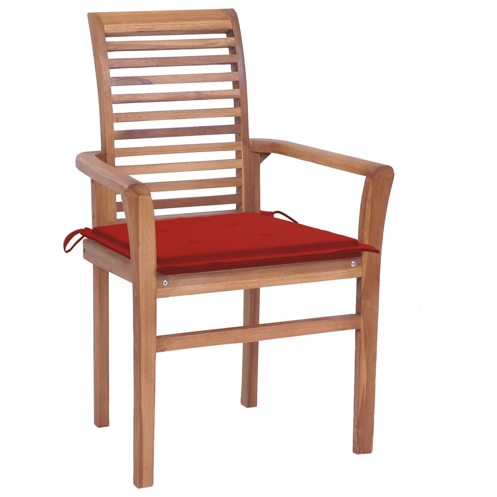 vidaXL Cadeiras de jantar c/ almofadões vermelhos 6 pcs teca maciça