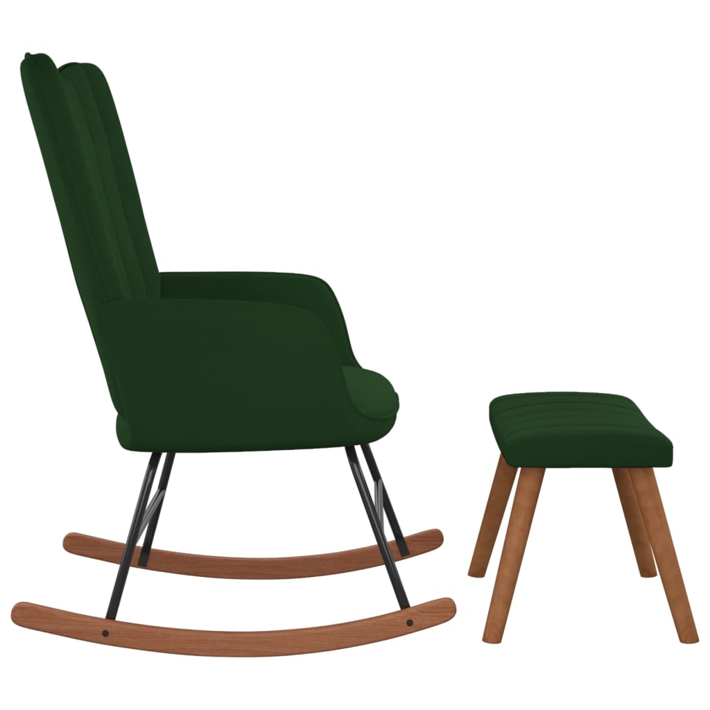 vidaXL Cadeira de baloiço com banco veludo verde-escuro