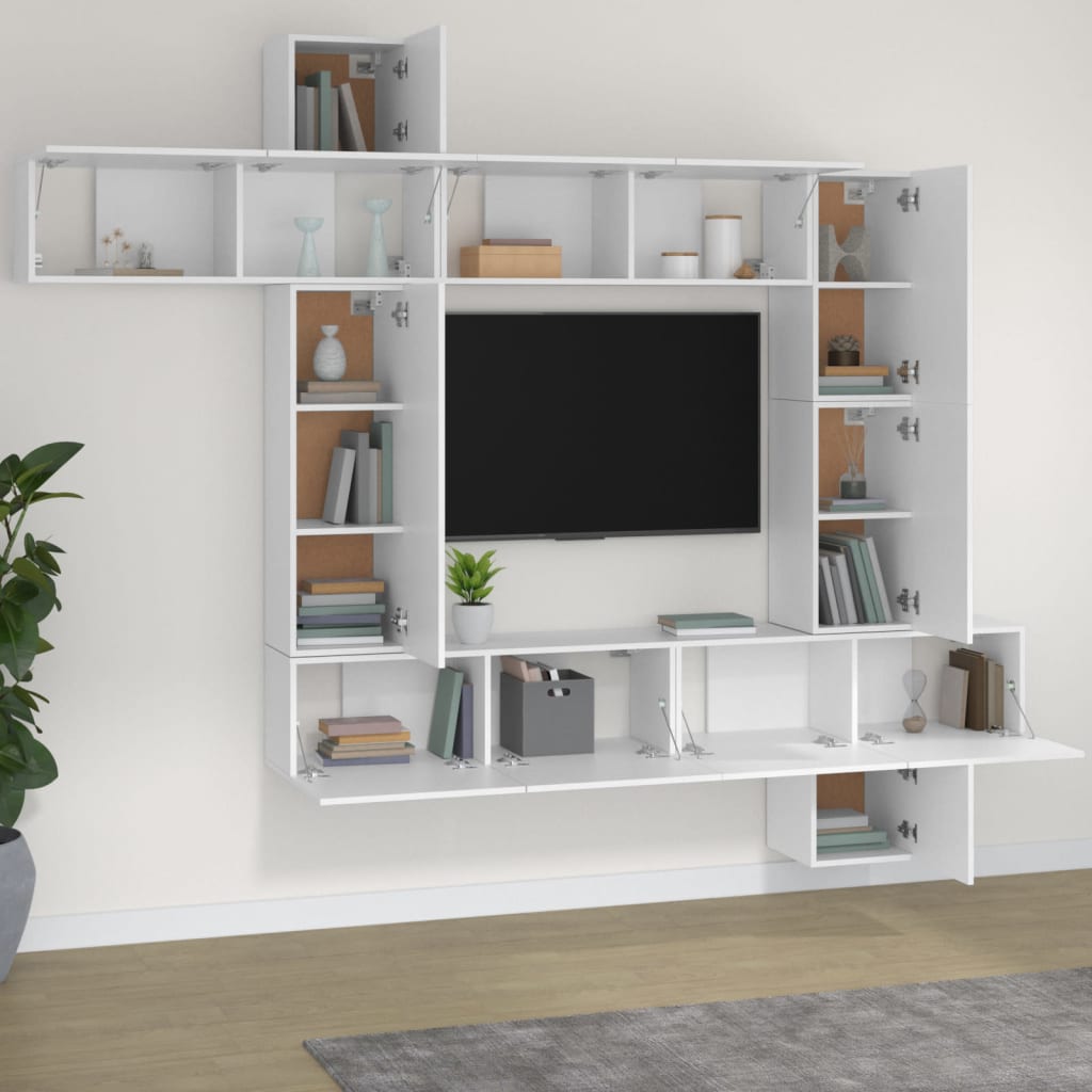 vidaXL Conjunto móveis de TV 9 pcs madeira processada branco