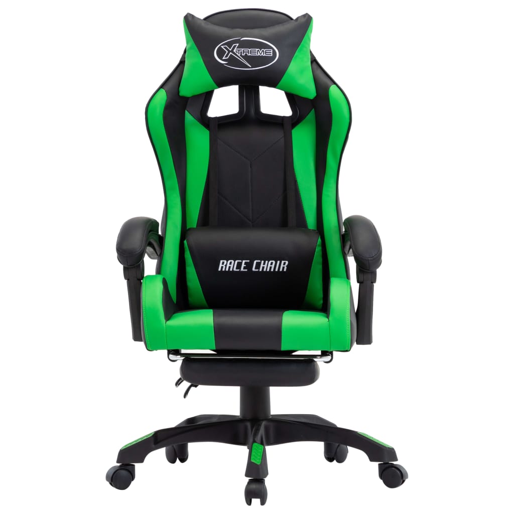 vidaXL Cadeira estilo corrida c/ apoio pés couro artif. verde/preto
