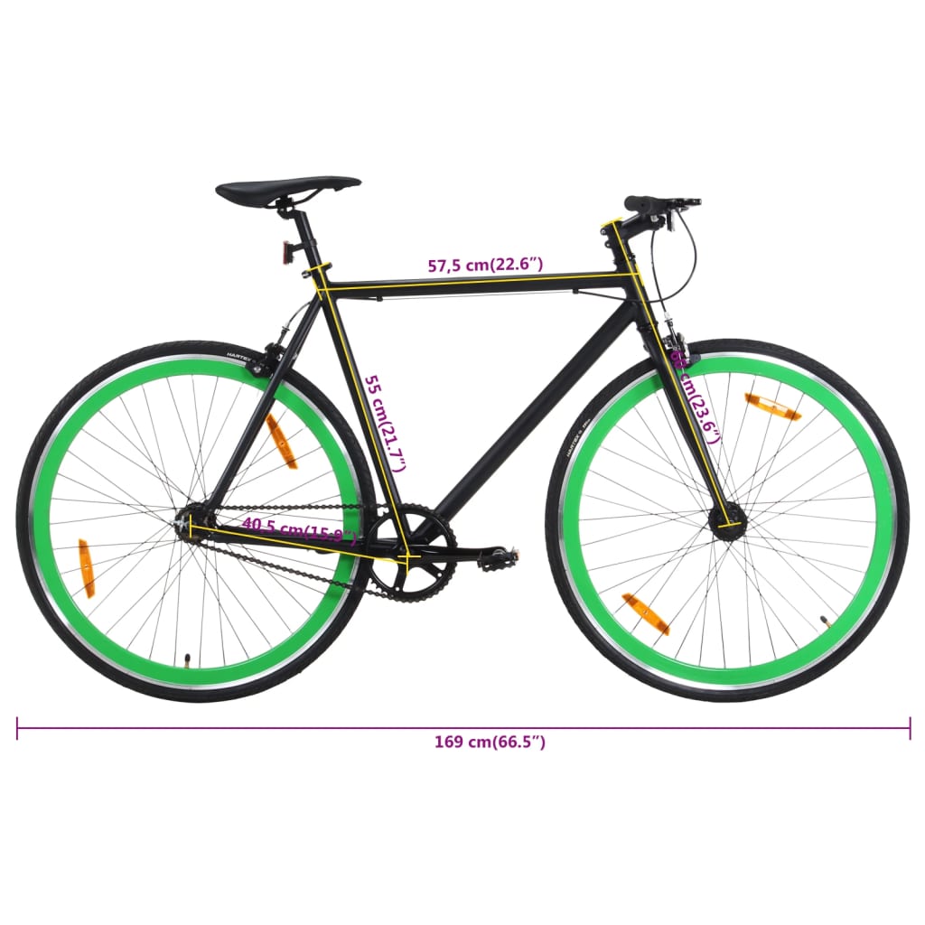 vidaXL Bicicleta de mudanças fixas 700c 55 cm preto e verde