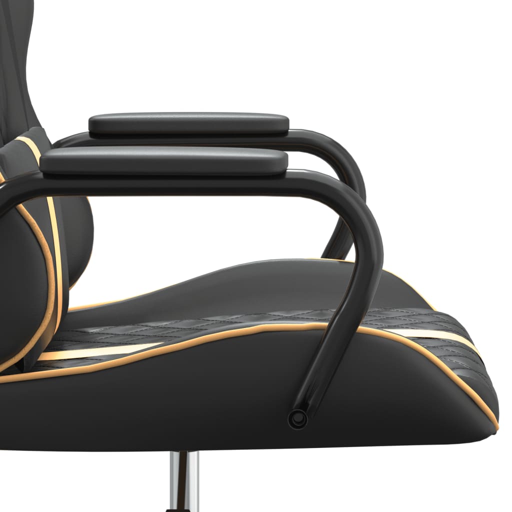 vidaXL Cadeira gaming de massagens couro artificial dourado e preto