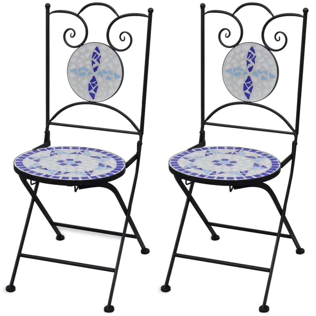 vidaXL Cadeiras de bistrô dobráveis 2 pcs cerâmica azul e branco