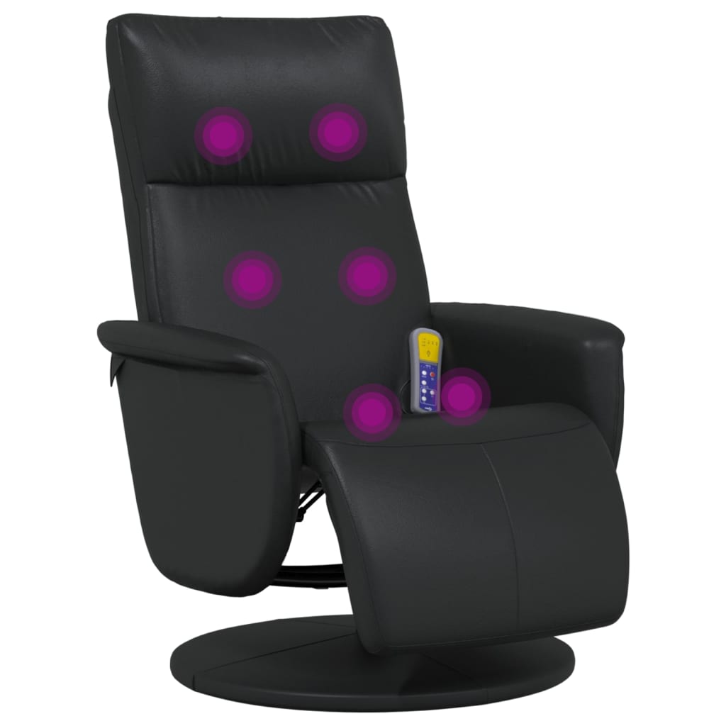 vidaXL Cadeira massagens reclinável c/apoio pés couro artificial preto