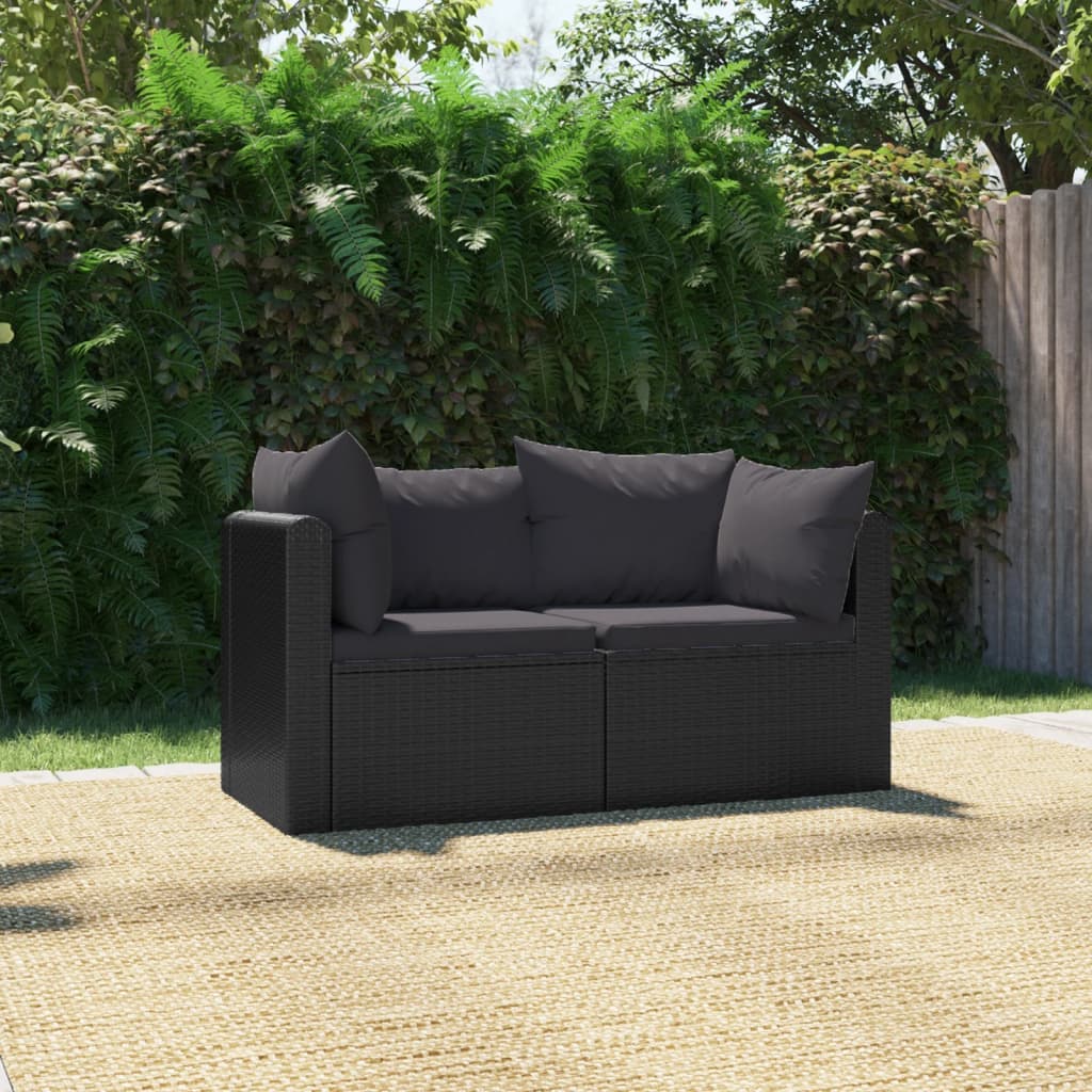 vidaXL 2 pcs conjunto sofás de jardim c/ almofadões vime PE preto