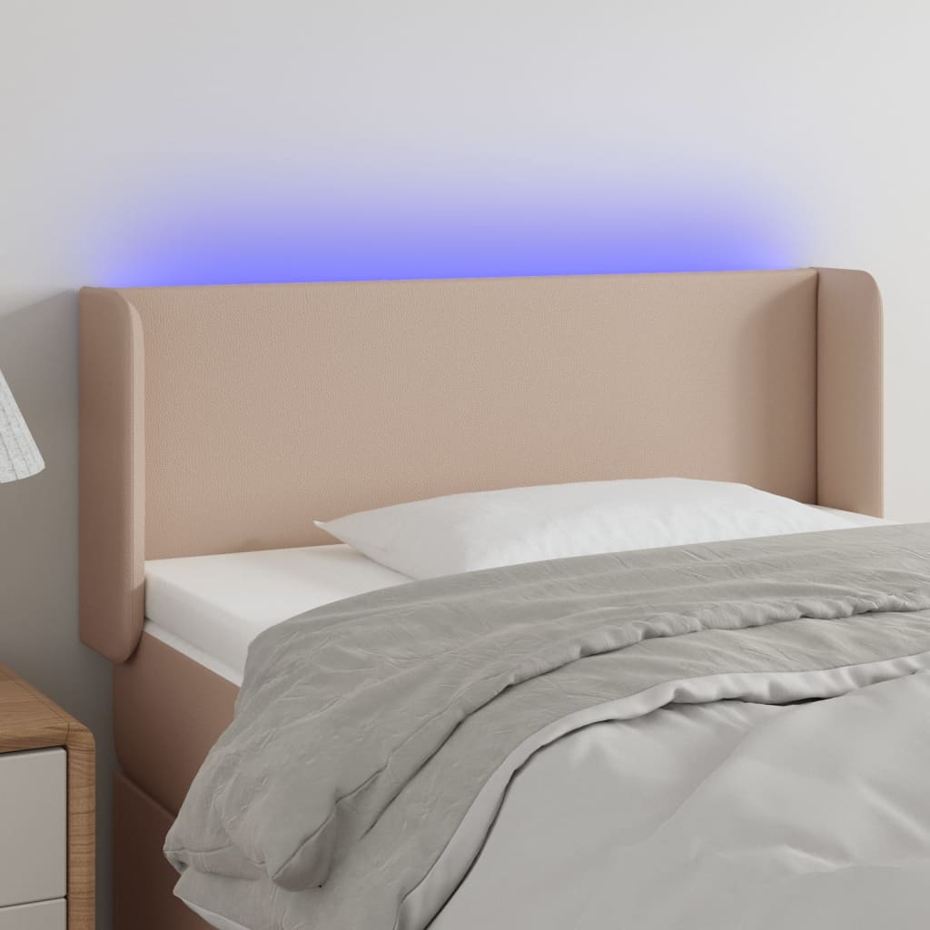 vidaXL Cabeceira cama c/ LED couro artificial 93x16x78/88cm cappuccino