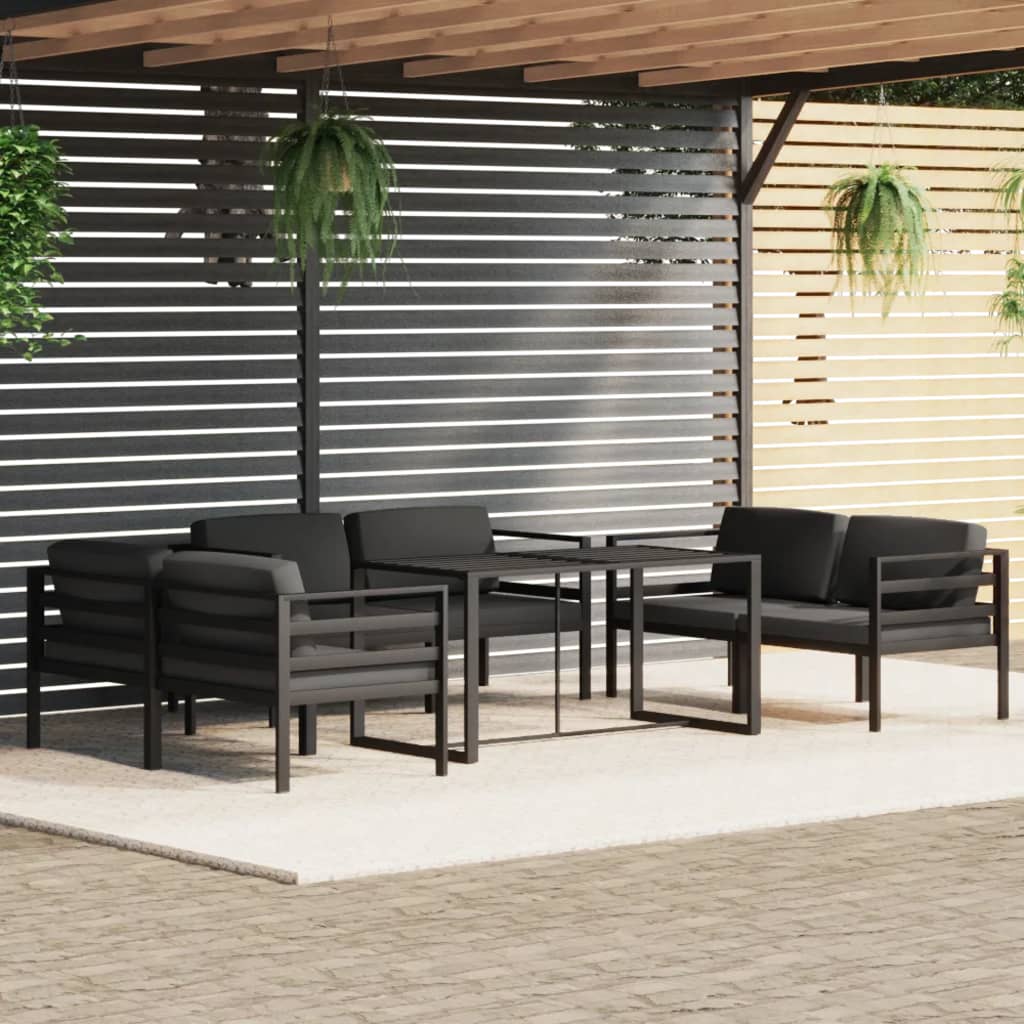 vidaXL 7 pcs conjunto lounge jardim com almofadões alumínio antracite