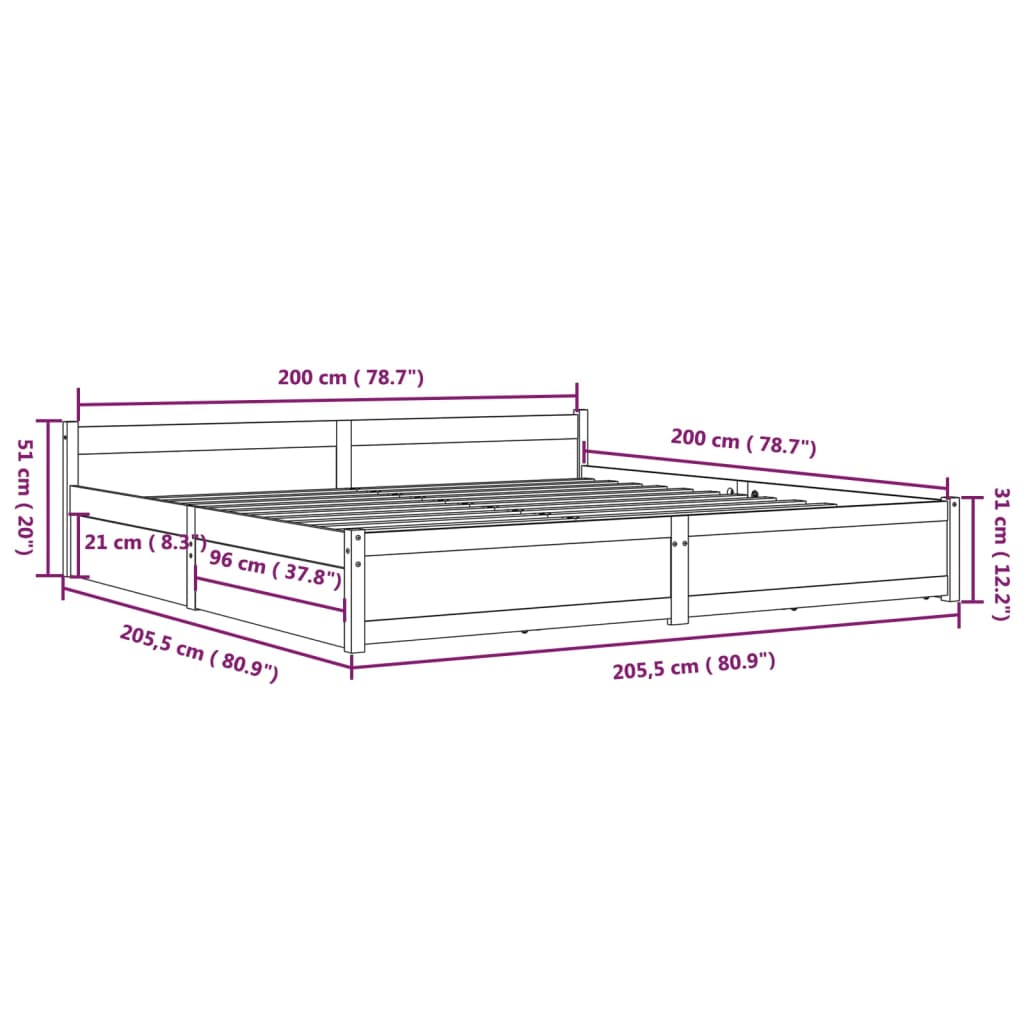 vidaXL Estrutura de cama com gavetas 200x200 cm