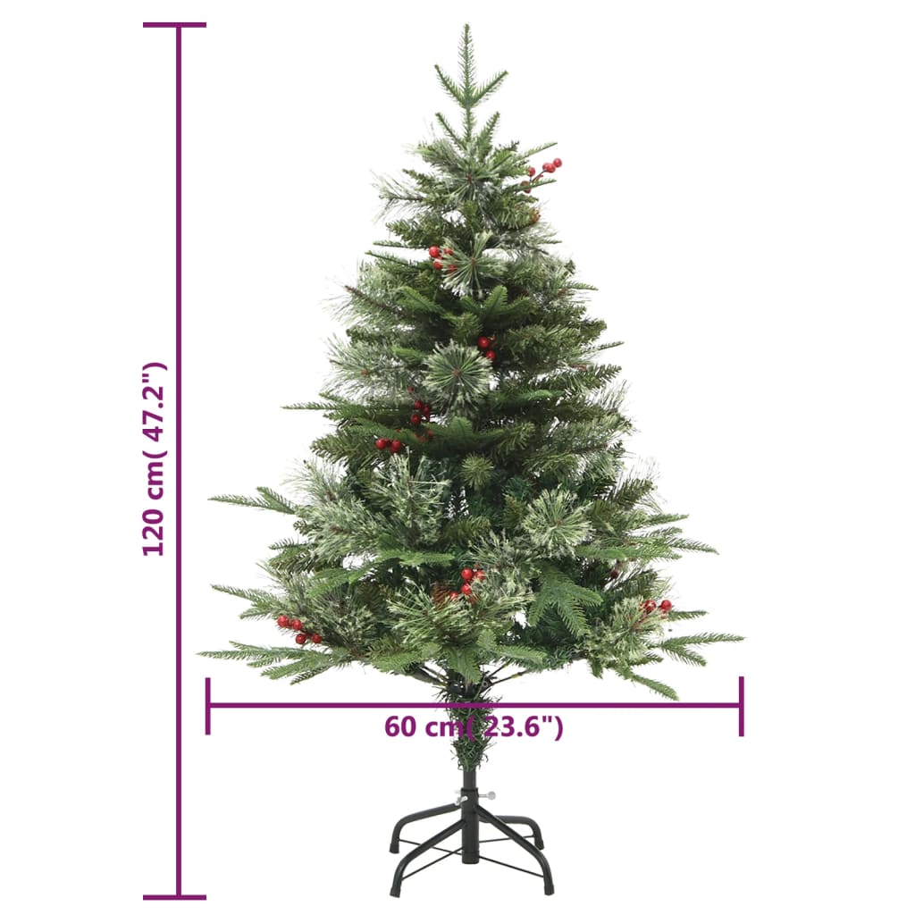 vidaXL Árvore de Natal com pinhas pré-iluminada 120 cm PVC e PE verde