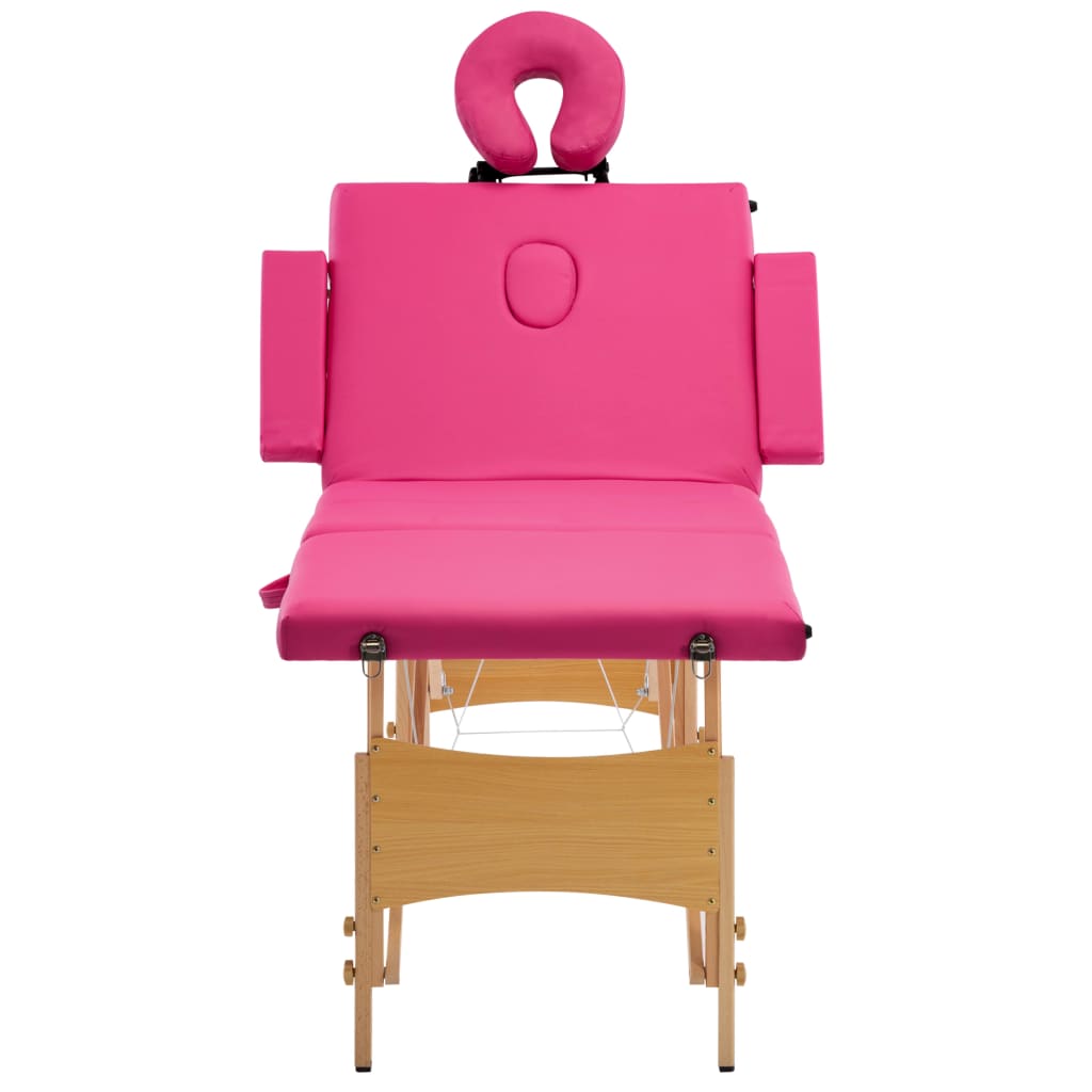 vidaXL Mesa de massagens dobrável 4 zonas madeira rosa