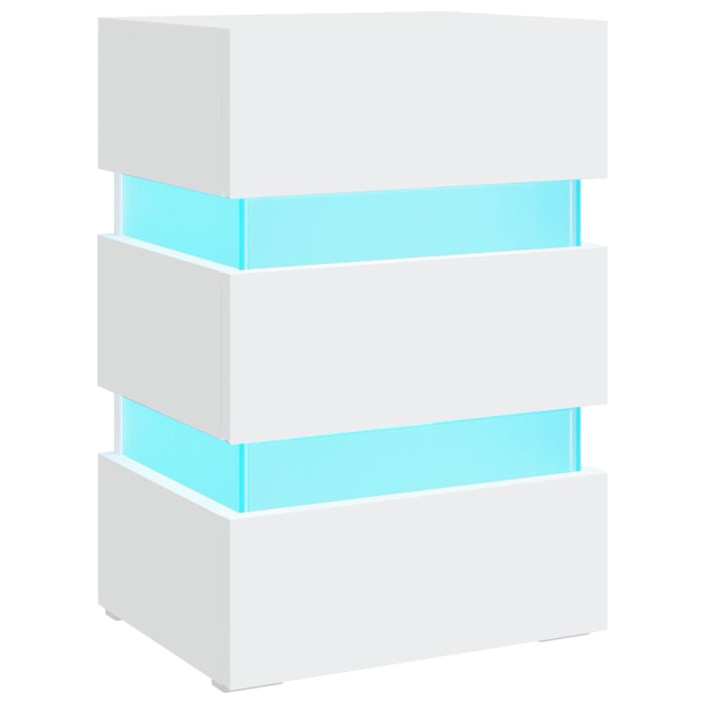 vidaXL Mesa de cabeceira c/ luzes LED derivados de madeira branco