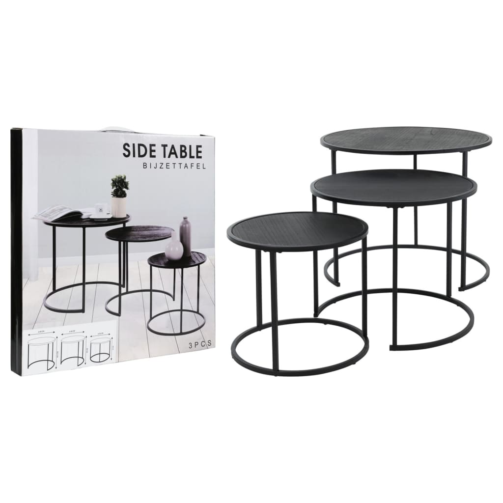 H&S Collection 3 pcs conjunto de mesas de apoio preto