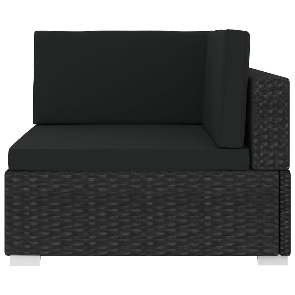 vidaXL Cadeira de canto seccional c/ almofadões 1 pc vime PE preto