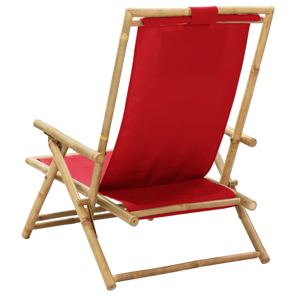 vidaXL Cadeira de descanso reclinável bambu e tecido vermelho