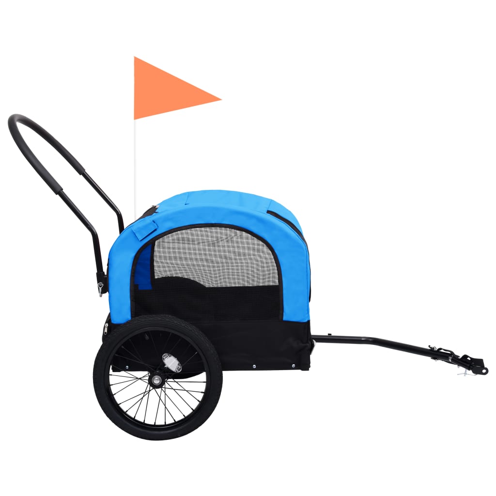 vidaXL Reboque bicicletas/carrinho para animais 2-em-1 azul/preto