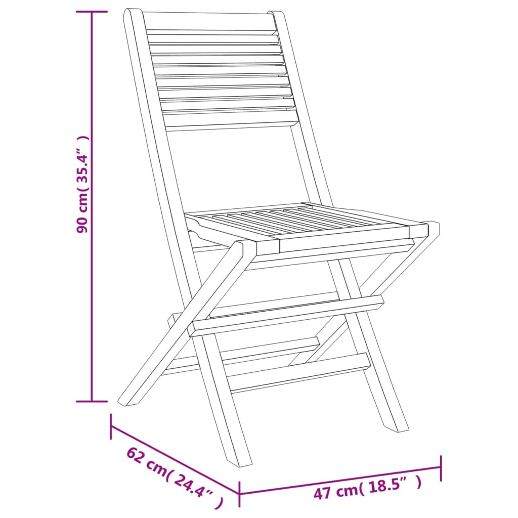 vidaXL Cadeiras de jardim dobráveis 2 pcs 47x62x90 cm teca maciça