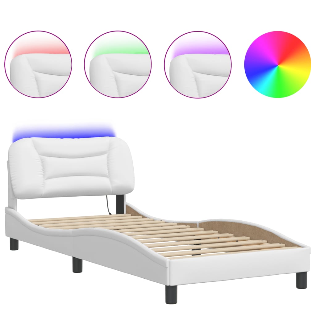 vidaXL Estrutura de cama c/ luzes LED 80x200cm couro artificial branco