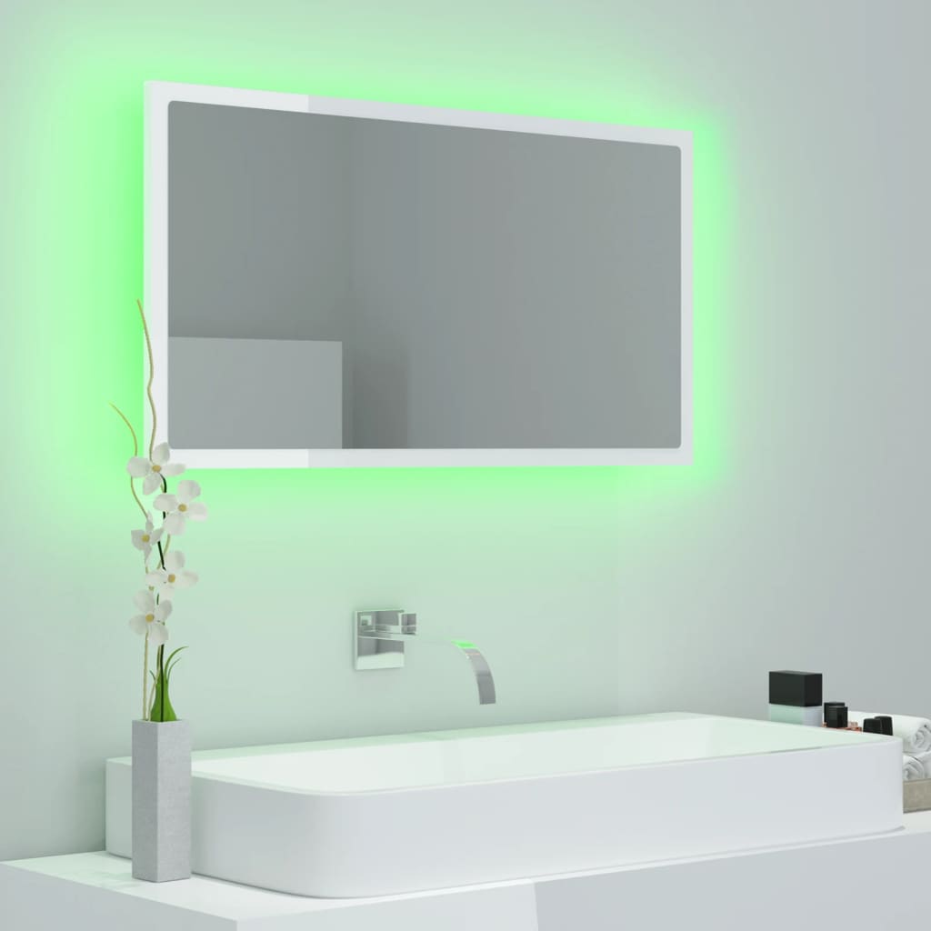 vidaXL Espelho casa banho c/ LED 80x8,5x37cm acrílico branco brilhante