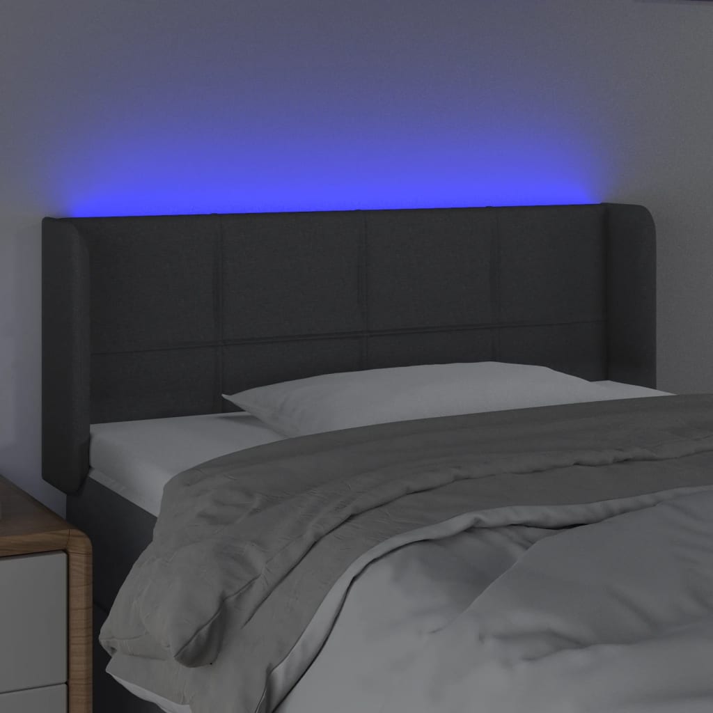 vidaXL Cabeceira cama c/ luzes LED tecido 83x16x78/88cm cinza-escuro