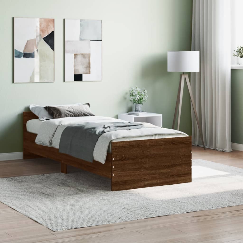 vidaXL Estrutura de cama solteiro derivados madeira carvalho castanho