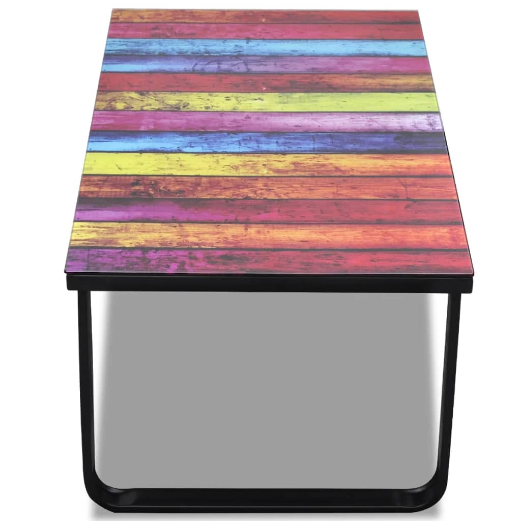 vidaXL Mesa de centro, tampo de vidro com impressão de arco-íris